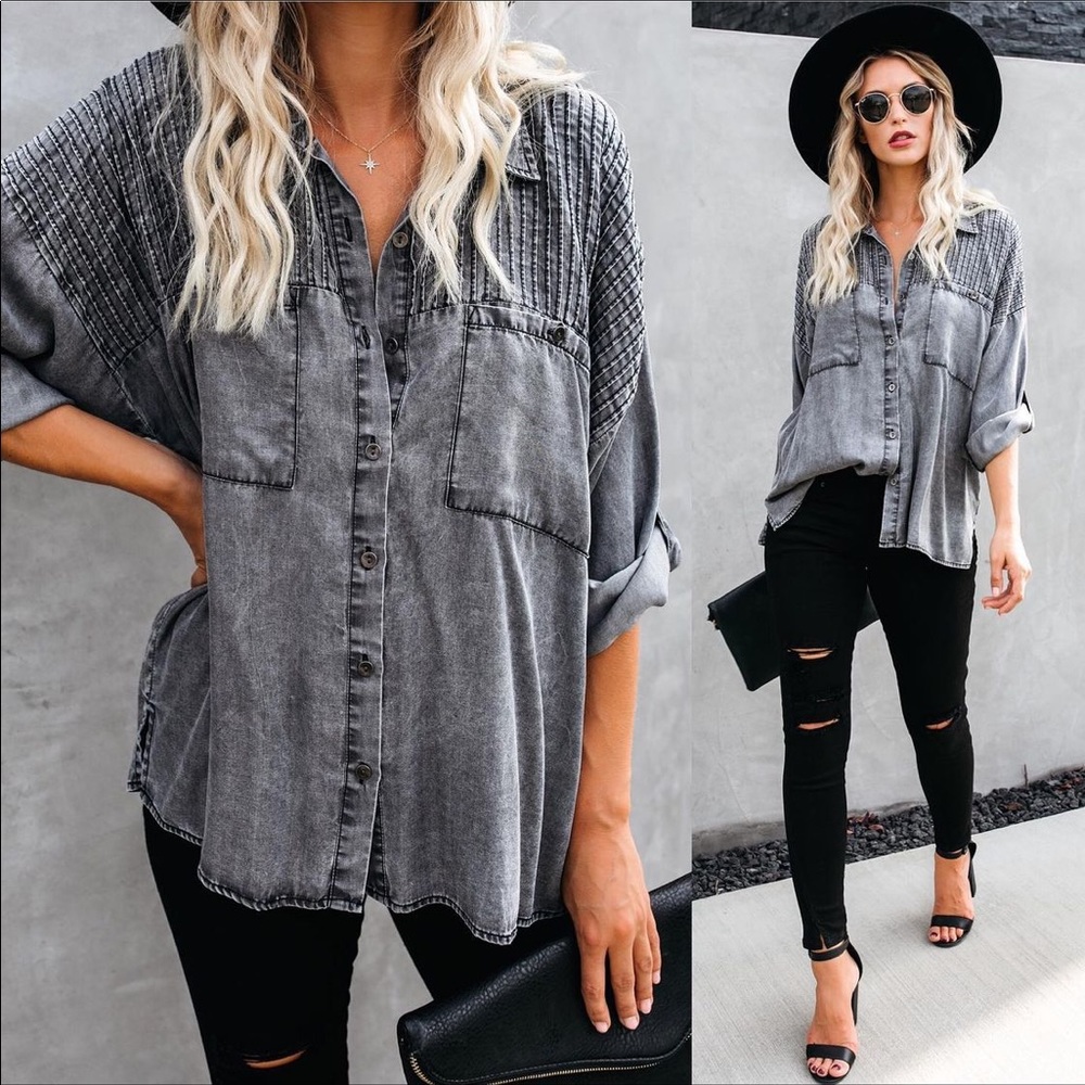 Vici: Be A Rockstar Tennel Button Down Top